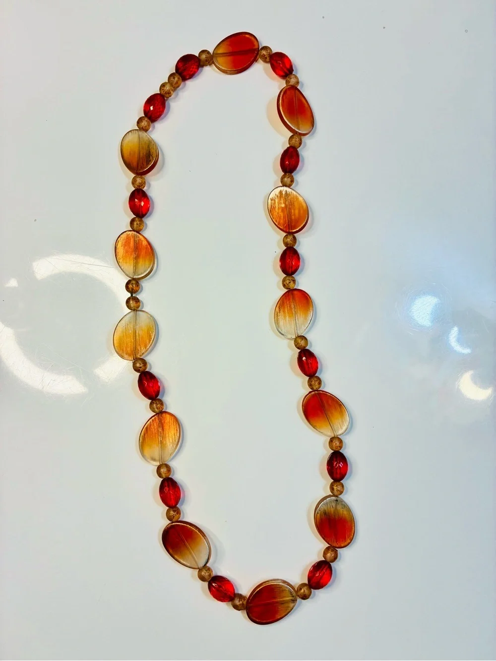 Summer Pop of Color Gradient Orange & Red Beaded Over The Head Necklace Easy EUC